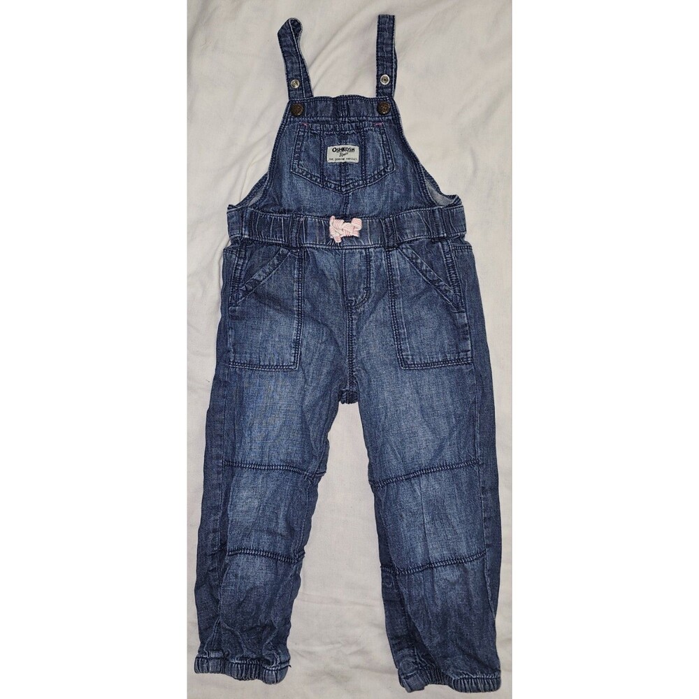 OshKosh B’gosh Denim Overalls – 24M – Denim dark/white&pink stripe bow tie RARE!